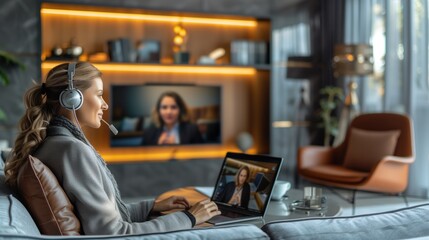 portrait of a young girl blogger sitting in front of a laptop