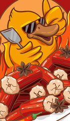 Original hand drawn cartoon delicious duck food illustration poster material
