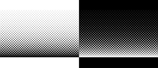 Art design element or background with halftone rhombuses. A black figure on a white background and an equally white figure on the black side.