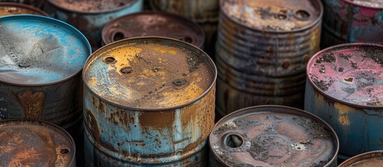 Rusted, empty drums used for oil storage.