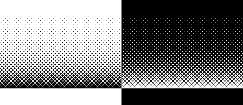 Art design element or background with halftone rhombuses. A black figure on a white background and an equally white figure on the black side.