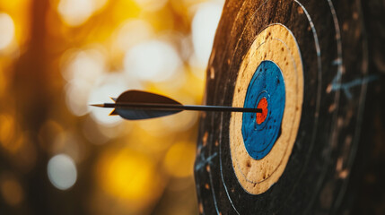 Close-up of a target with a dart in the center - obrazy, fototapety, plakaty