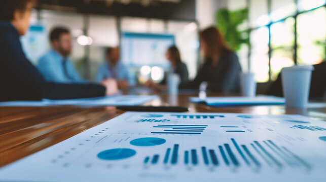 Business people discussing the charts and graphs showing the results of their successful teamwork