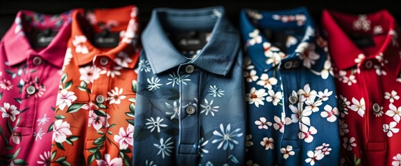 Row of Colorful Shirts Hanging on Rack