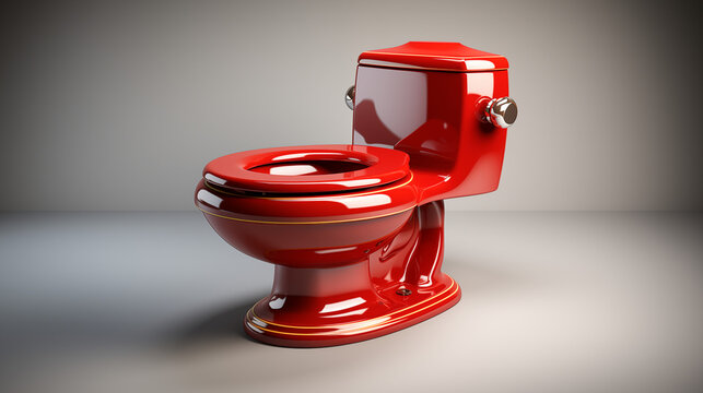 photograph red toilet bowl on white background 
