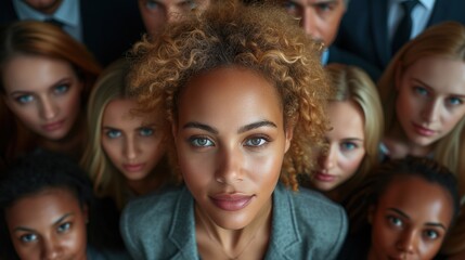 Obraz premium portrait of a team of businessmen and business woman, top view
