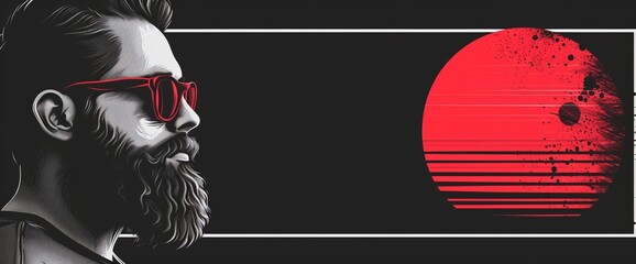 Man With Beard and Glasses Looking at Red Sun