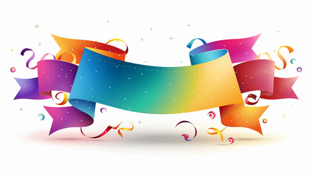 Colorful vector Ribbon Banner on white background, free copy space
