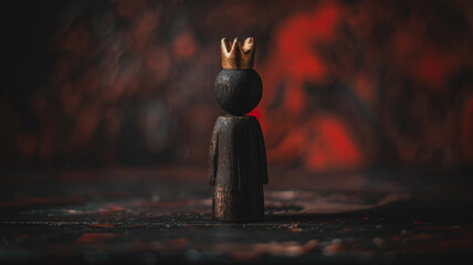 Minimalistic figurine of a man with a crown made of wood - obrazy, fototapety, plakaty