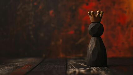Wooden figurine in the shape of a man. Dark background with red glow - obrazy, fototapety, plakaty