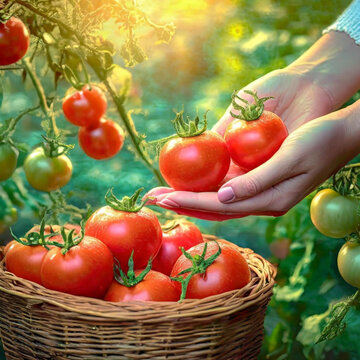 Kobieta zrywająca pomidory