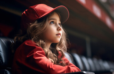 Photo of baseball girl, course background. Generative AI.