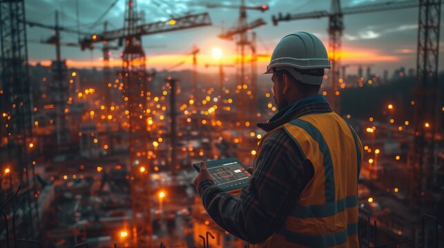 portrait of a man foreman architect in a hard hat close-up