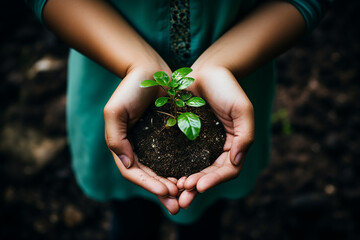 Hand Holding a Young Plant with Soil