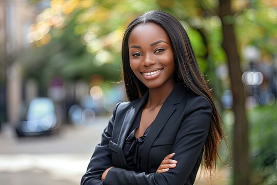 Photo of a black woman on a street background, photo for presentation 3