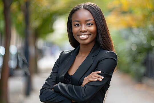 Photo of a black woman on a street background, photo for presentation 2