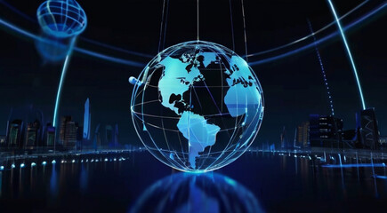 illustration of a rotating globe on the cyber security system between countries and transaction connections that occur on the internet