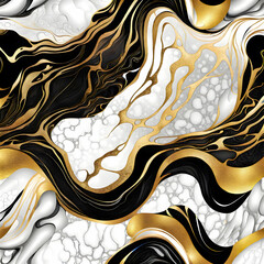 Marble pattern mainly in gold and black colors. Gold marbling texture design.