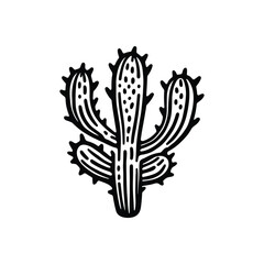 Hand-Drawn Cactus Illustration - Black and White Desert Plant Vector