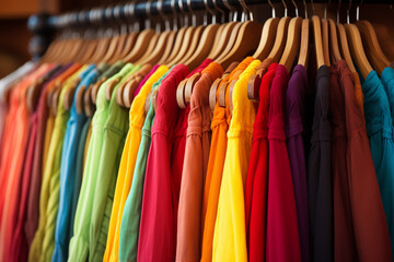 Colorful Casual Shirts on Hangers in a Store