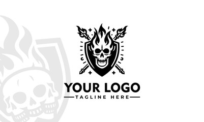 fire Skull vector logo design Vintage Security fire Skull logo vector for business identity - obrazy, fototapety, plakaty