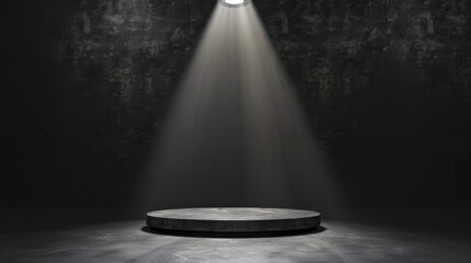 Product showcase with spotlight. Black studio room background. Use as montage for product display