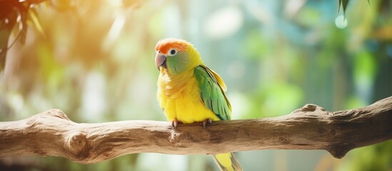 Vibrant Yellow-fronted Parrot Sitting on Lush Green Branch in Tropical Rainforest
