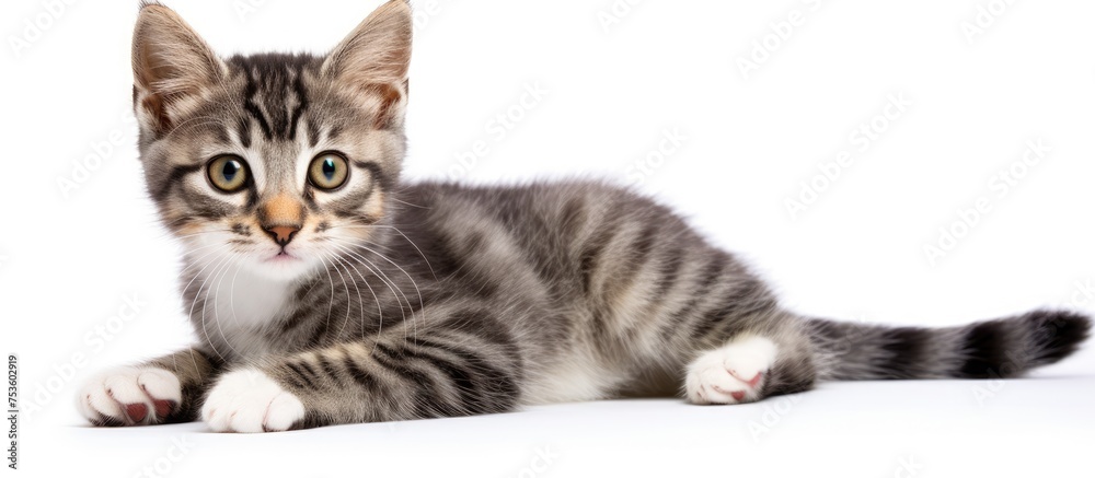 Poster Adorable Kitten Resting Peacefully on a Blank Canvas, Exuding Comfort and Serenity