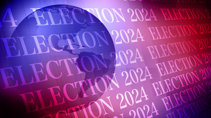 Election text and world globe 2024 presidential election voting politics, background, political information banner