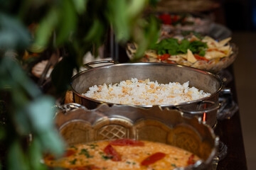 Rice with almonds, buffet, thanksgiving day, thanksgiving, thanksgiving meal, haute cuisine	