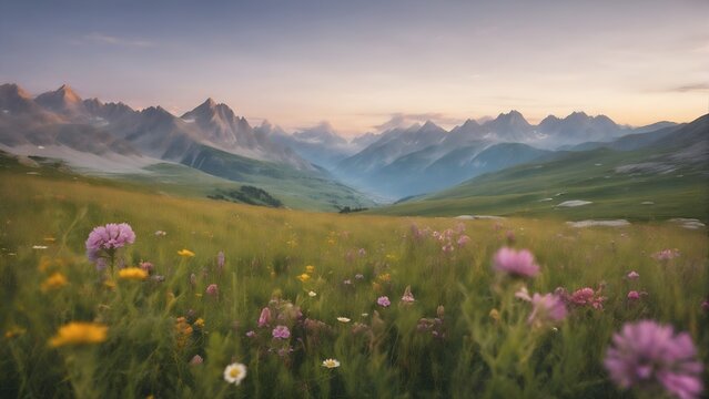 Summer meadow in the mountains, landscape photo, beautiful outdoor nature