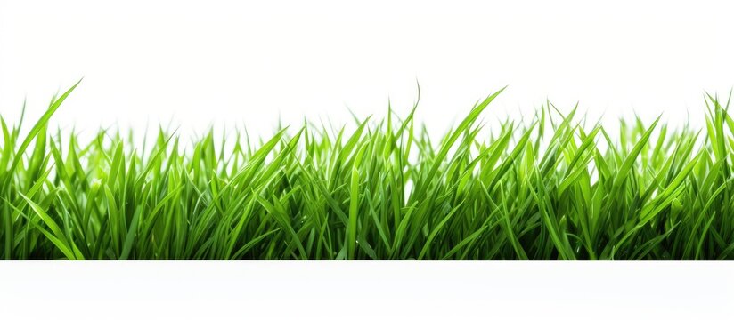 Vibrant Green Grass Blades Standing Tall on Pure White Minimalistic Background