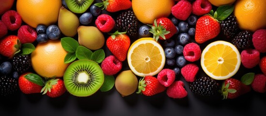 Vibrant Assortment of Fresh Summer Fruits Set Against a Rustic Wooden Background