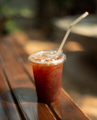 iced black coffee or americano coffee in takeaway glass