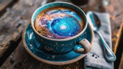 Obraz na płótnie Canvas High-resolution image captures the rays of different cosmic colors brewing in coffee