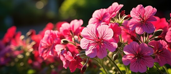 Radiant Pink Flowers Basking in the Golden Sunlight of a Tranquil Garden