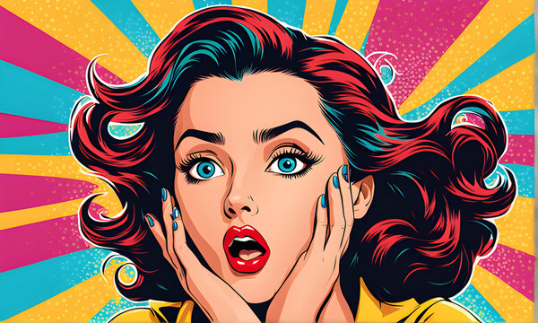 Comic Cartoon Art Photo Effect. Wow pop art face. Generative Ai Background
