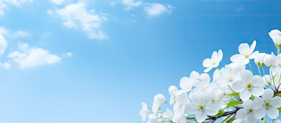 Serene White Blossom Gently Sways Against Vibrant Blue Sky Background
