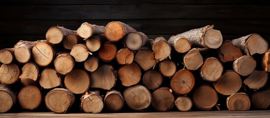 Naklejka premium Rustic Firewood Stack Ready for a Cozy Winter Night in a Cabin