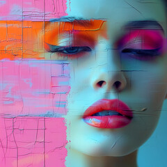 Portrait of a beautiful girl with bright make-up and creative visage