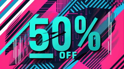 Abstract 50% Off Discount Message with Stripes