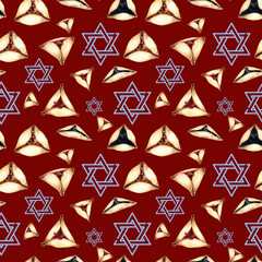 Purim cookies Jewish carnival seamless pattern