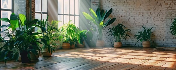 contemporary loft with plants in modern apartment.