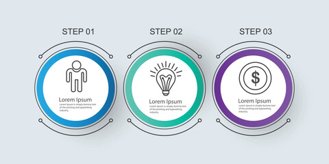 Circular business infographic template with three steps