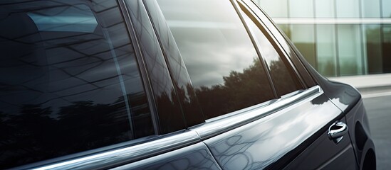 Obraz premium Vintage car parked by the roadside on a quiet rural street on a sunny day