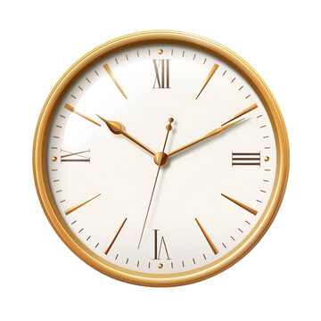 Simple Gold Roman Numeral Clock Isolated on a Transparent Background