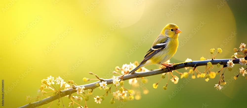 Canvas Prints Serene Bird in Autumn: A Peaceful Moment on a Branch Covered in Yellow Leaves