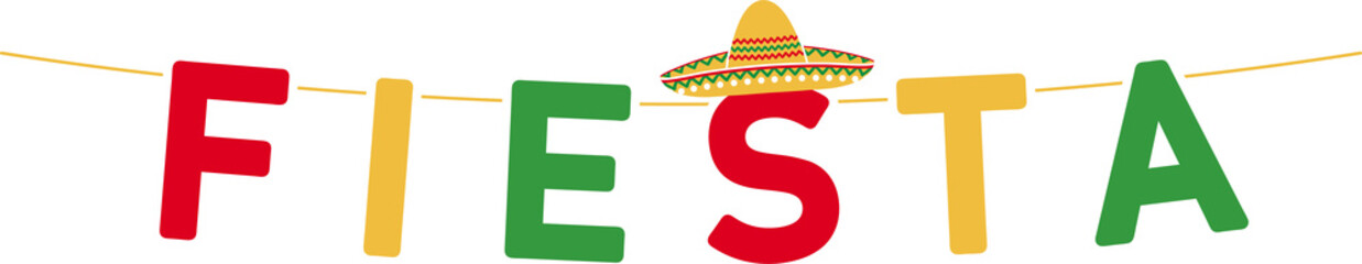 Fiesta Banner with Sombrero, big hanging colorful letters, mexican party decoration