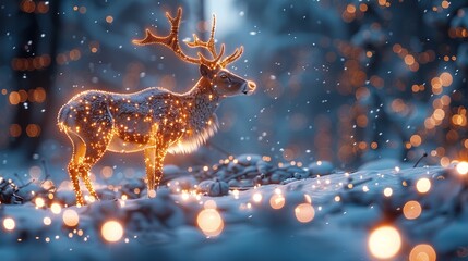 Obraz na płótnie Canvas Enchanted Festive Reindeer: Adorned with Glowing Lights in a Magical Display, Crafted by Generative AI