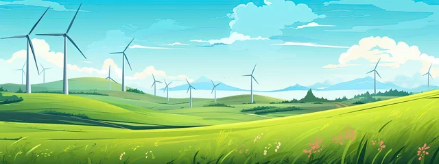 Tuinposter wind energy plant set amidst a landscape of lush green grass © Александр Alexander